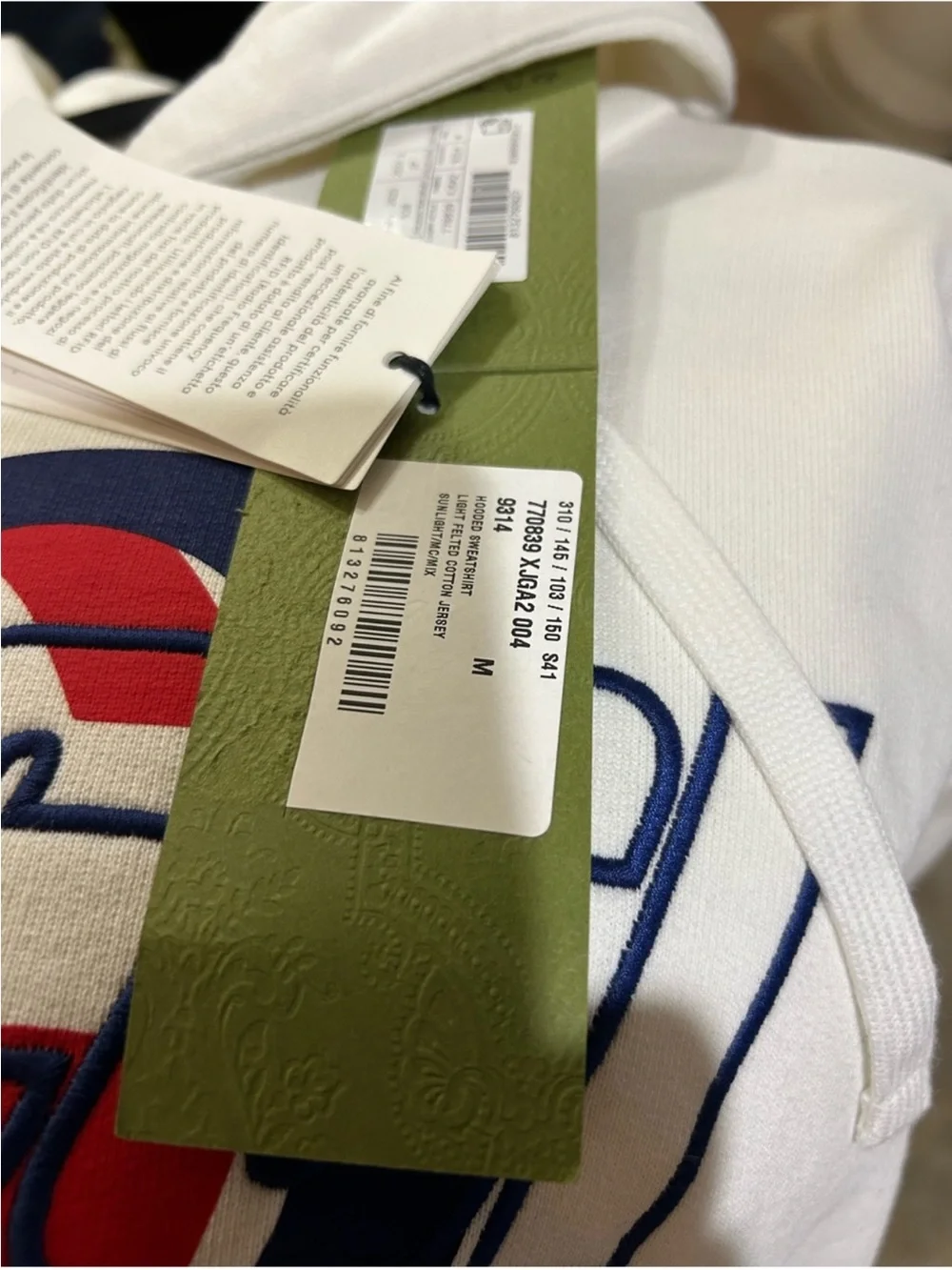 Men’s Gucci jersey cotton, GG hooded sweatshirt size medium, made in Italy